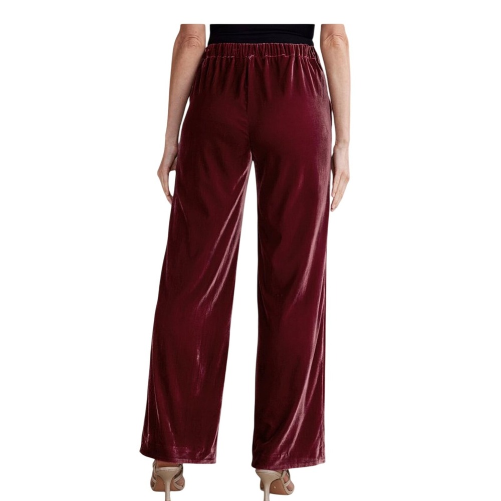 Soft Surroundings Aria Velvet Wide Leg Pants Burgundy Red Pull On XL‎ Holidays
